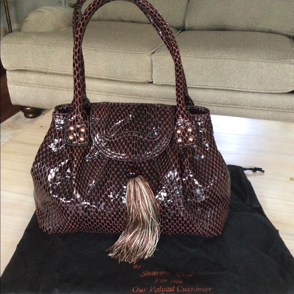 La Gioe di Toscana Patent Leather Shoulder Bag Italian Tassel Snake Croc Print